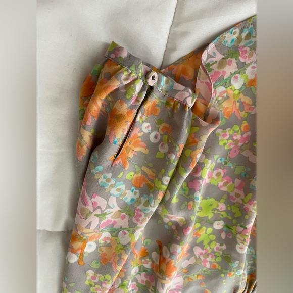 Rebecca Taylor 100% silk designer blouse floral pleated long sleeve button up - Picture 5 of 8